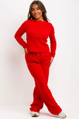 molly mae button up top and trousers loungewear set red