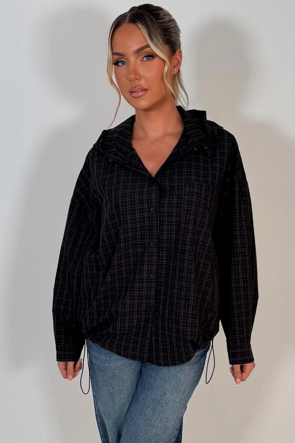 stradivarius checked technical jacket navy styledup uk