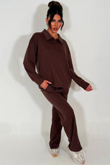 womens collared sweatshirt and straight leg joggers tracksuit lounges set airport outfit