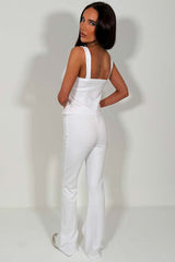 button up sleeveless top and skinny flare trousers co ord two piece airport outfit for womens zara uk styledup