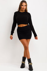 black long sleeve cable knit jumper styledup