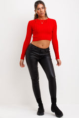 knitted jumper long sleeve cropped red