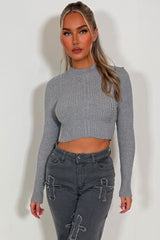 womens long sleeve knitted jumper with round neck cable knit casual winter knitwear styledup