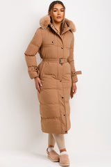 womens long coat with fur hood for winter uk