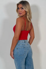 red cupped corset top with adjustable cami straps styledup