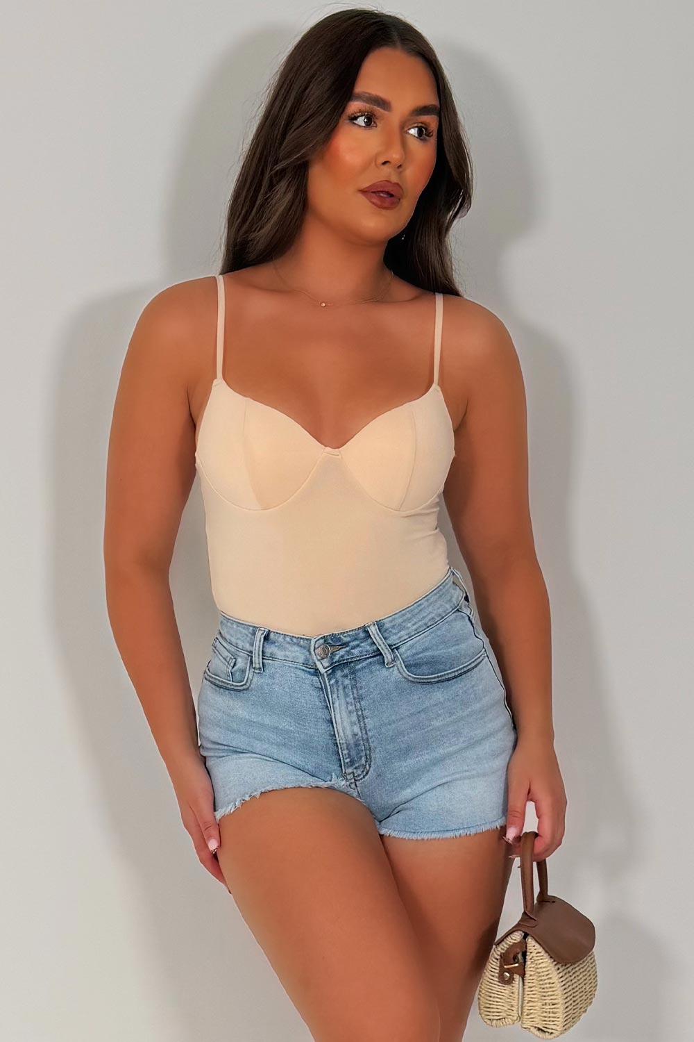 beige cupped corset top styledup
