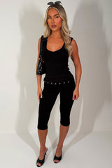 womens eyelet capri pants and crop top co ord set styledup fashion 