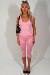 womens eyelet capri pants and crop top co ord set styledup fashion 