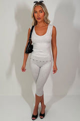 womens eyelet foldover detail capri trousers and sleeveless top two piece co ord set summer festival casual outfit styledup uk