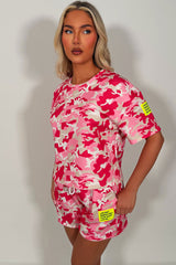 pink camo short sleeve t shirt and shorts co ord set styledup uk