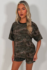 womens camo t shirt and shorts co ord set styledup uk