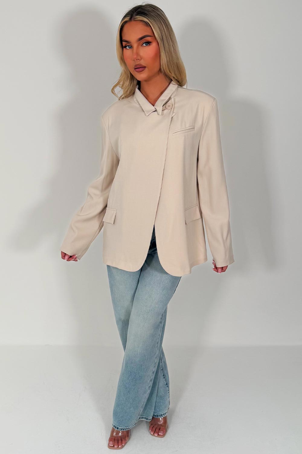 zara womens asymmetric tailored jacket blazer day to night outfit styledup