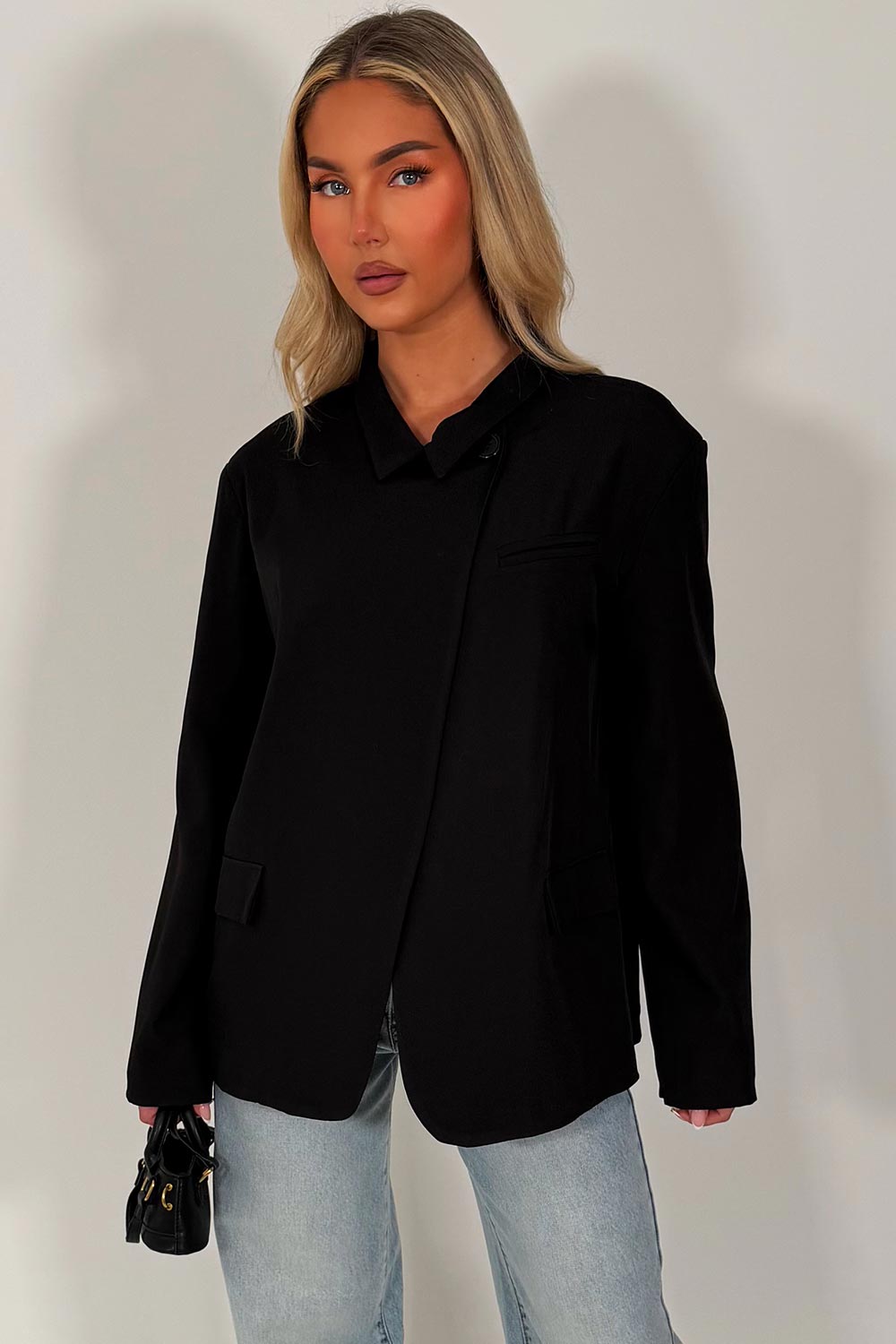 zara womens asymmetric tailored jacket blazer day to night outfit styledup