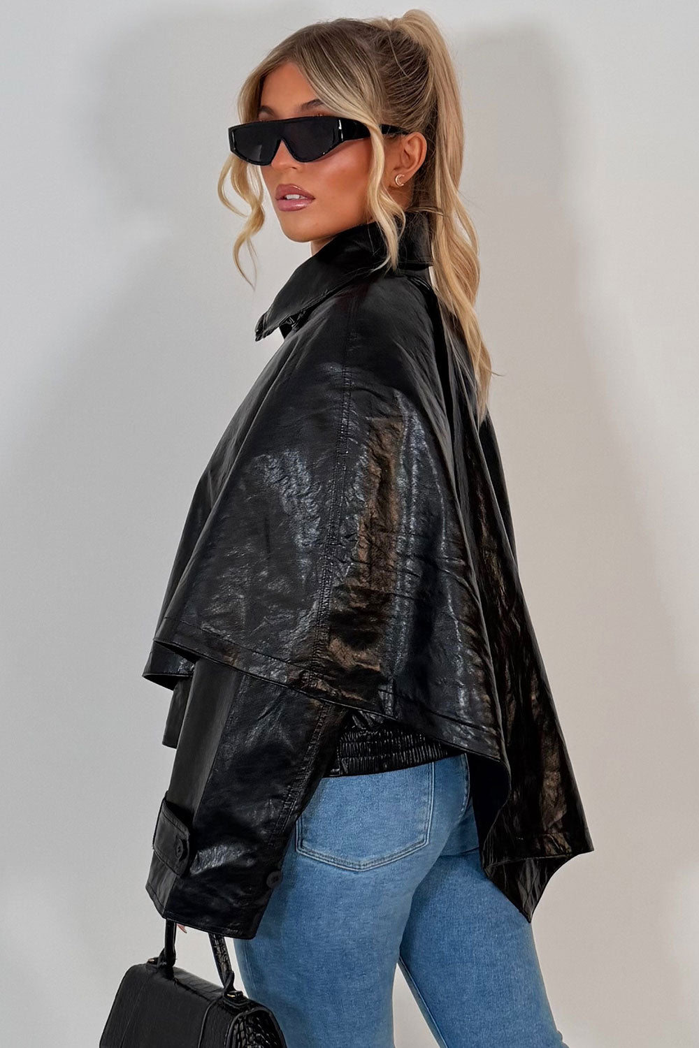 womens faux leather acket with scarf detail trendy outerwear for womens uk styledup 