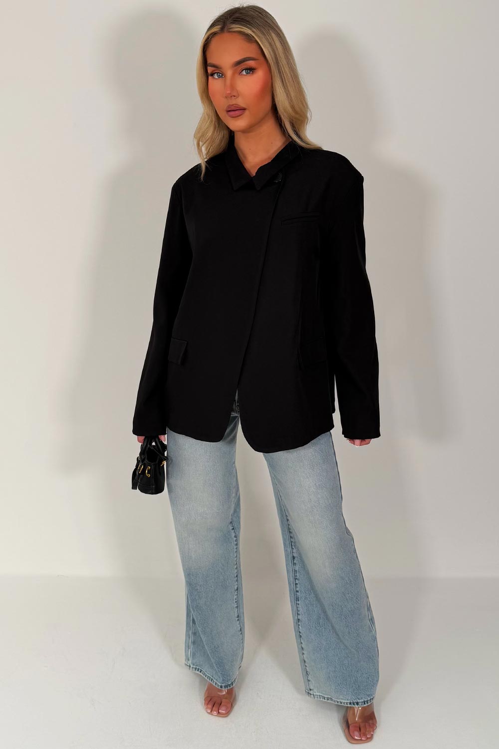 womens zara cross over blazer asymmetric tailored jacket styledup uk