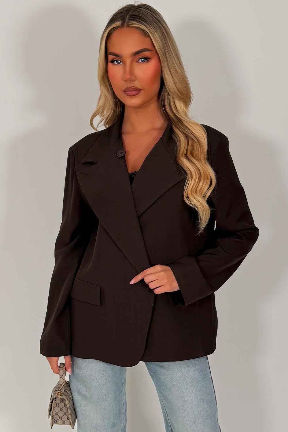 womens cross over blazer asymmetric tailored jacket brown styledup uk zara