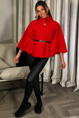 womens cape with belt black styledup