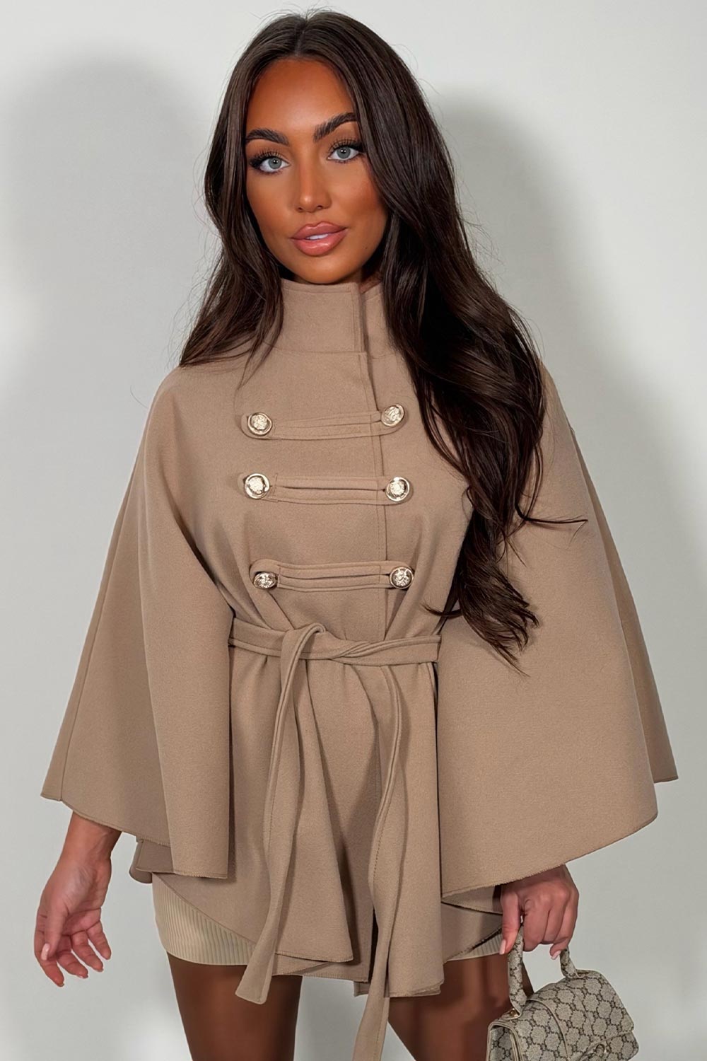 dressy taupe cape christmas day outfit uk