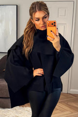 womens cape with scarf black poncho jacket