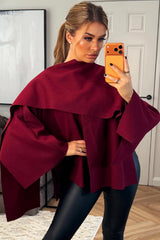womens cape with scarf burgundy poncho jacket