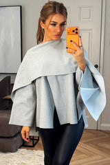 womens cape with scarf grey poncho jacket