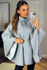 oversized cape with belt and button fastening styledup