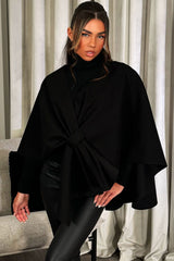 womens cape with bow black styledup