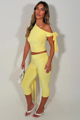 capri pants and crop top two piece co ord set yellow styledup 