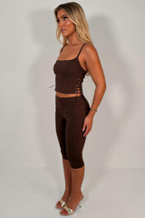 brown corset crop top and capri pants 2 piece co ord set styledup uk