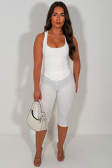 white capri pants and corset crop top two piece co ord set styledup