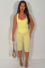 yellow capri pants and corset crop top two piece co ord set styledup