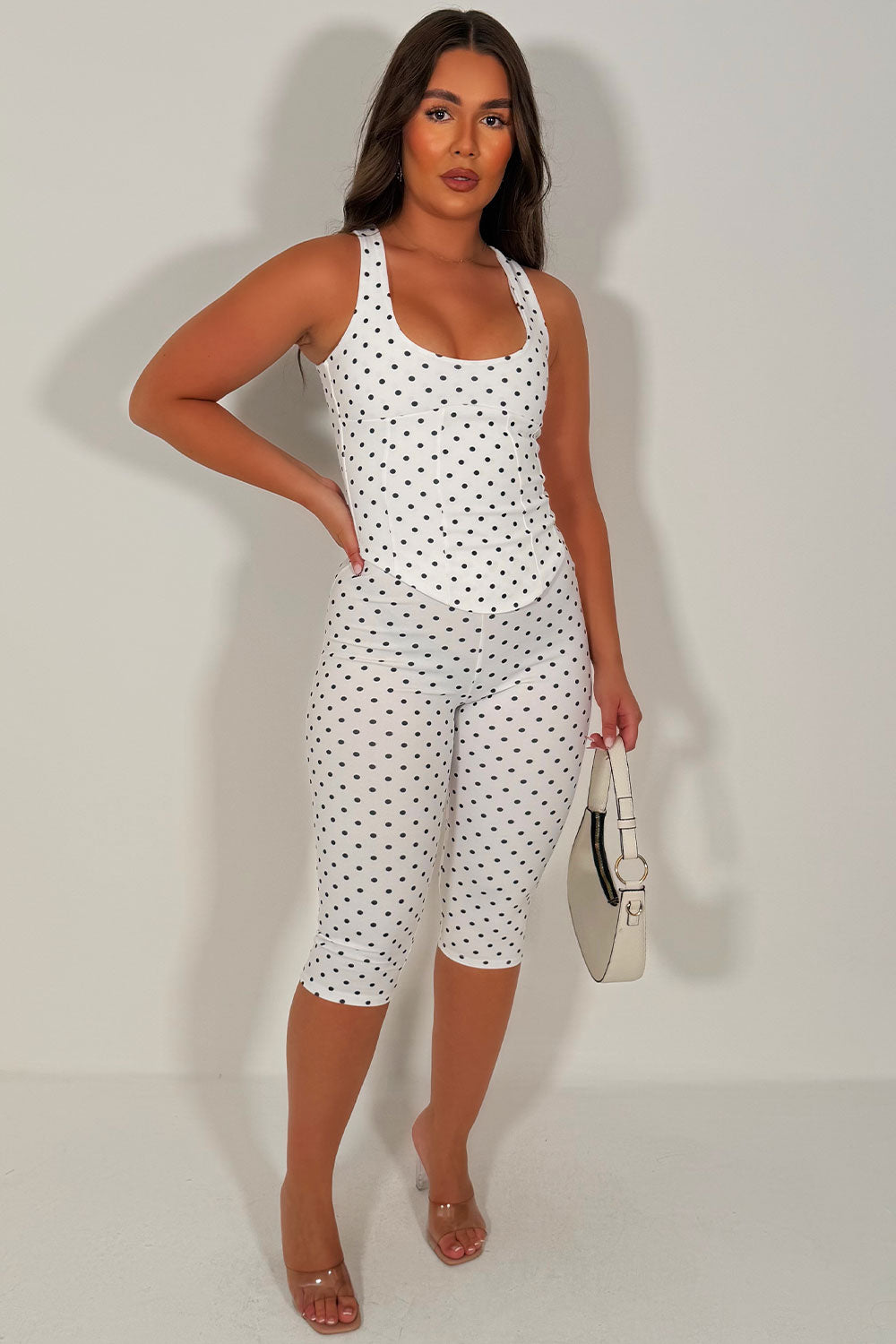 polka dot capri pants and corset tp two piece co ord set styledup