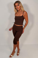 brown capri pants corset crop top 2 piece matching outfit co ord set for night out occasions day or night styledup uk