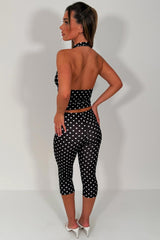 polka dot backless halter neck crop top and capri pants two piece outfit going out summer holiday party outfit set styledup white fox