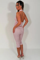 polka dot backless halter neck crop top and capri pants two piece outfit going out summer holiday party outfit set styledup white fox