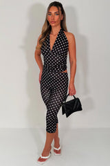 black polka dot capri pants and crop top two piece co ord set summer holiday going out festival rave styledup uk white fox