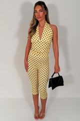 womens yellow polka dot crop top and capri pants two piece co ord set going out party outfit styledup uk white fox