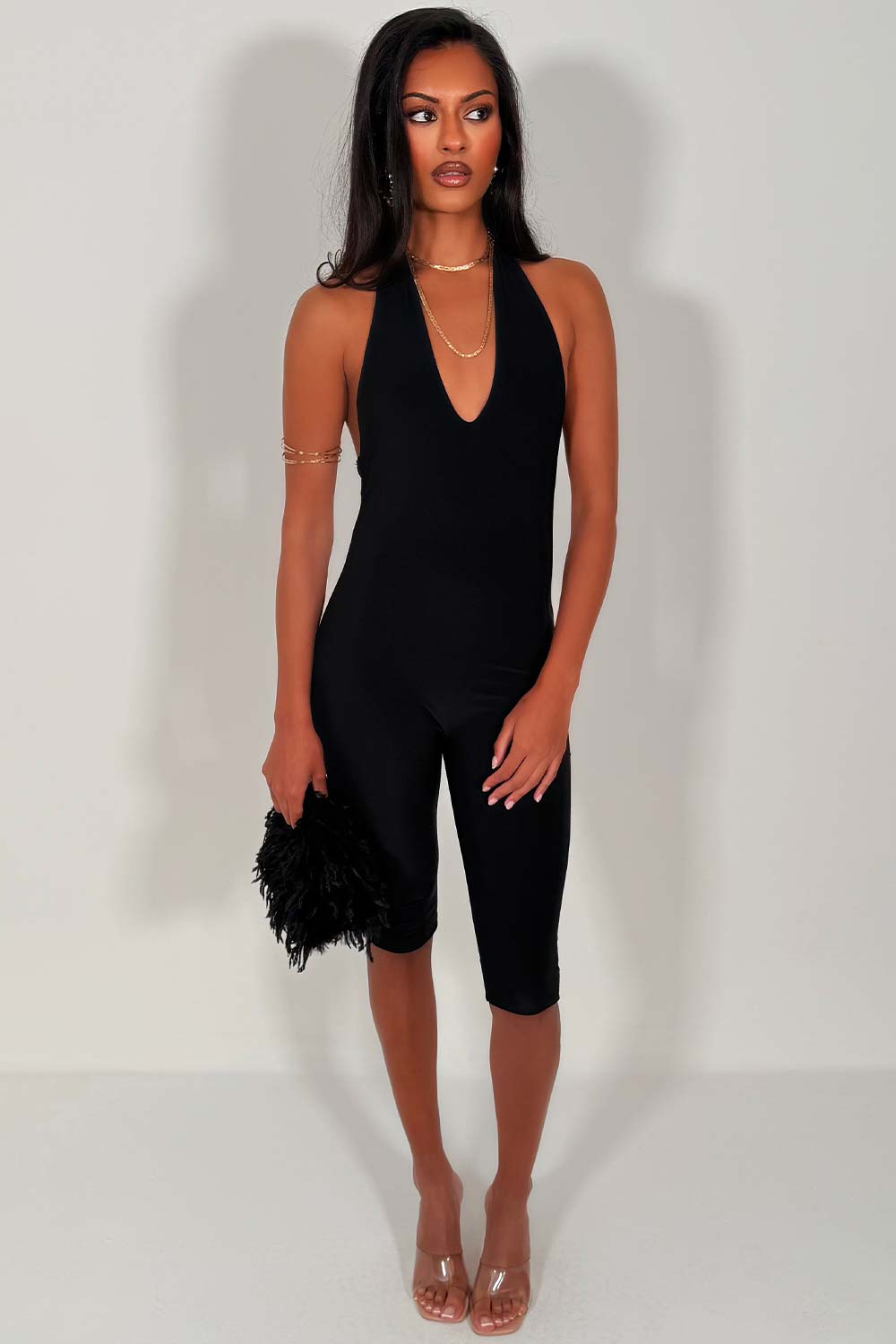 black capri jumpsuit backless halterneck summer festival outfit uk