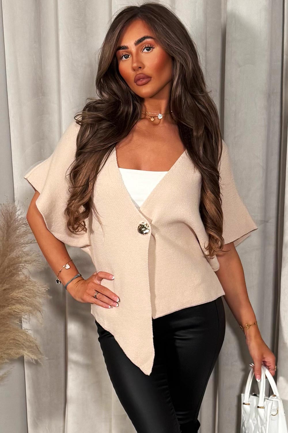 womens knitted cardigan with gold button christmas outfit