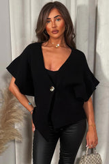 womens gold button knitted cape cardigan christmas outfit styledup