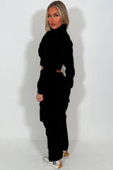 womens cargo joggers and zip through crop sweatshirt two piece loungewear co ord set styledup