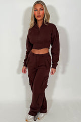 womens cargo joggers and crop zip up sweatshirt loungewear set styledup