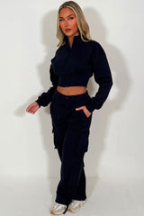 crop sweatshirt and cargo joggers co ord womens loungewear set travelling airport outfit styledup