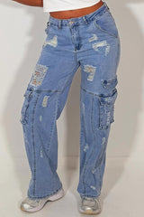 womens ripped baggy jeans with cargo pockets styledup 