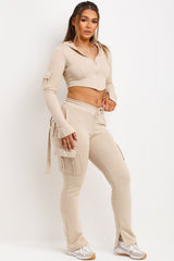 crop corset hoodie and ruched bum cargo joggers tracksuit bad society club co ord