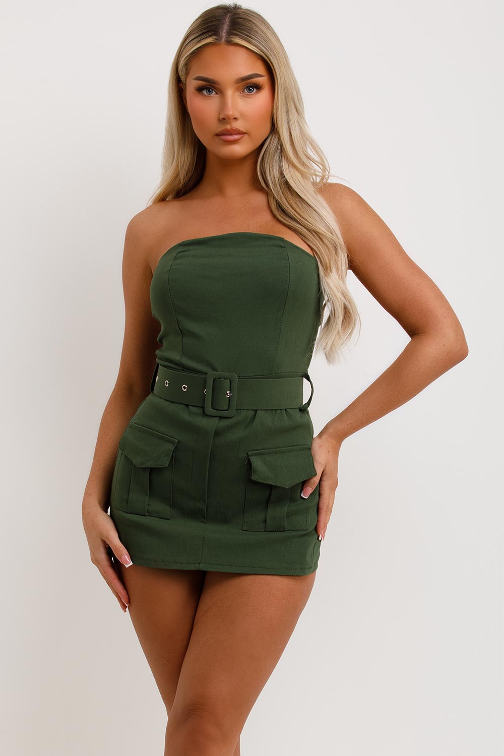 bardot skort dress with belt and pockets going out summer occasion outfit