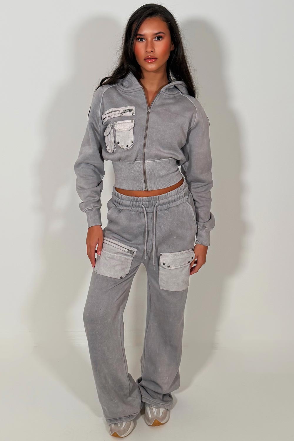 womens wide leg joggers and crop zip through hoodie co ord lounge set with pockets airport outfit styledup 