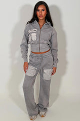 womens wide leg joggers and crop zip through hoodie co ord lounge set with pockets airport outfit styledup 