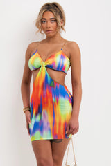 multicoloured cut out dress with gold chain straps