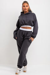 womens tracksuit crop hoodie and joggers co ord